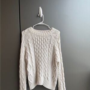 Elegant White Cable Knit Sweater
